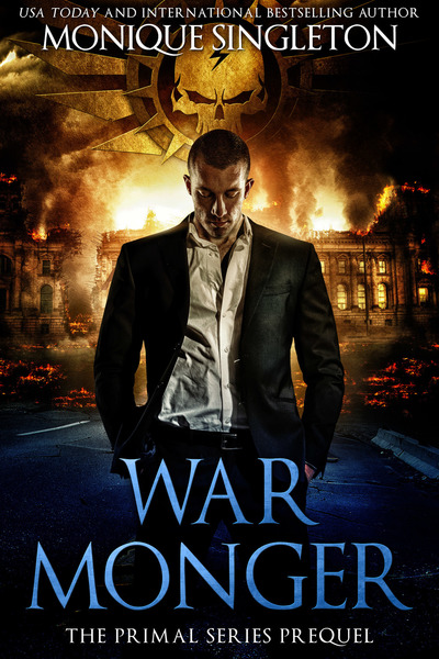 Warmonger cover: An angry man surrounded in darkness glares at you. A gun smokes beneath him.